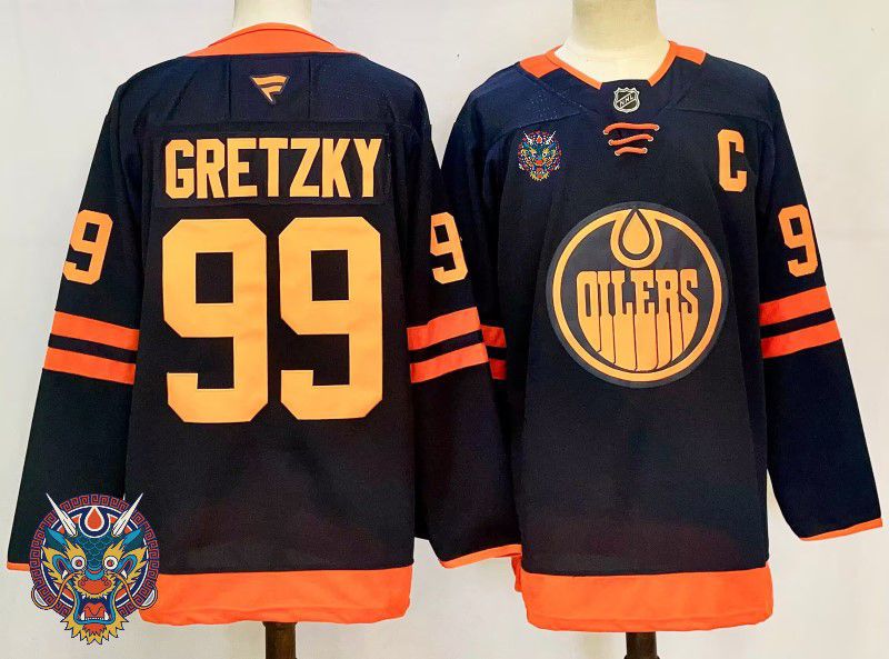Men Edmonton Oilers 99 Gretzky Black Fanatics 2025 NHL Jersey style 4
